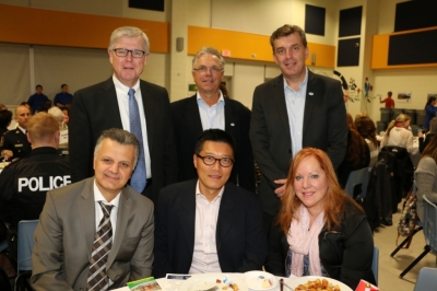 Mayor Geoff Dawe, Councillors John Abel & Michael Thompson, Marco Ramunno, Councillors Harold Kim & Sandra Humfryes